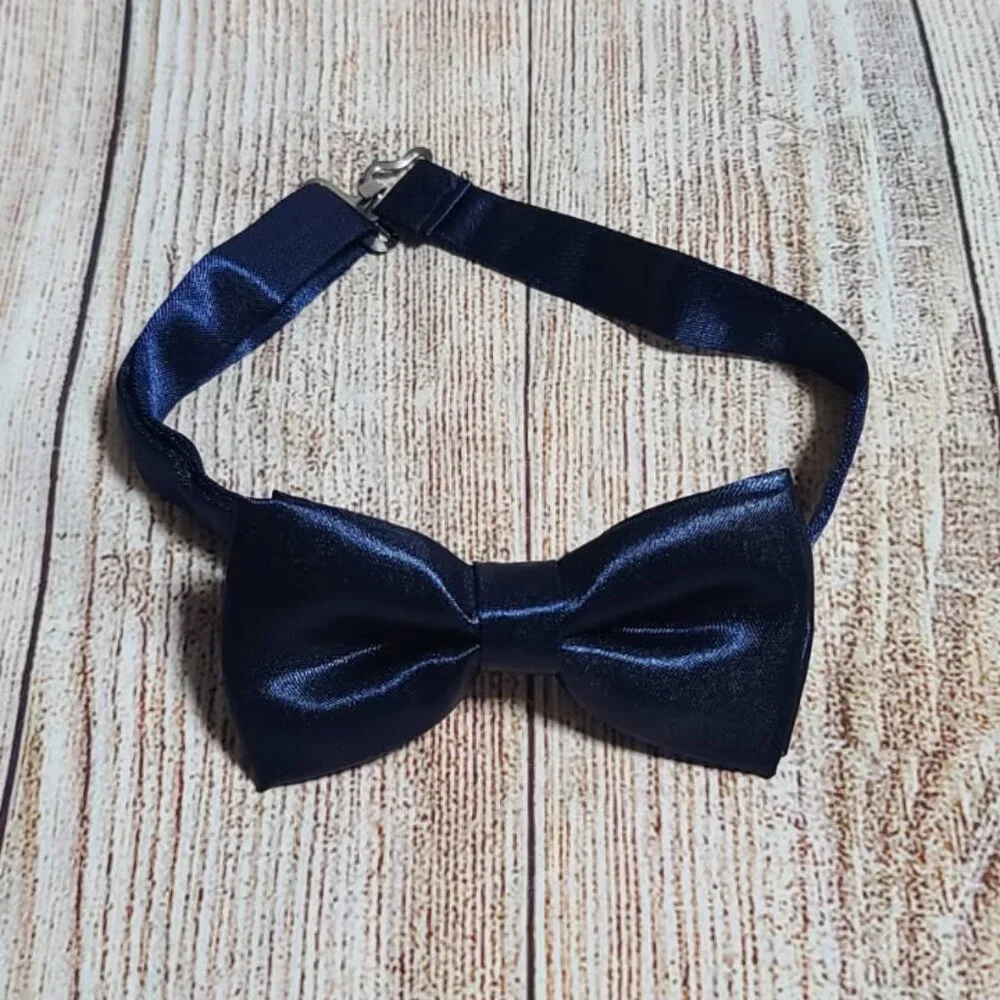Satin Silk Pre-Tied Bow Tie - Navy - NEW